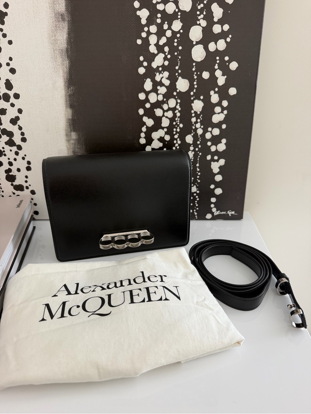Alexander McQueen Black Leather Crossbody with Silver Knuckle Detail